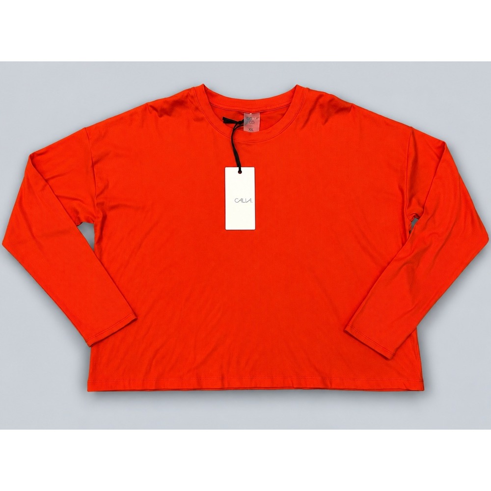 CALIA Everyday Rib Boxy Long Sleeve Tee Womens XXL Fresh red NWT Sweat-Wicking